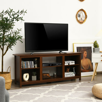 Modern 2-Tier TV Stand and Media Console with Open Shelves for Living Room - Brown