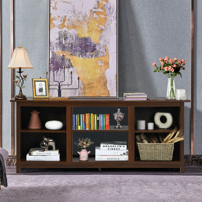 Modern 2-Tier TV Stand and Media Console with Open Shelves for Living Room - Brown