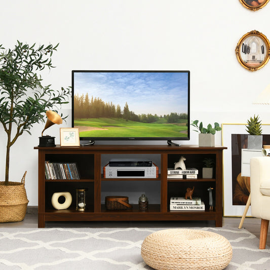 2 Tier TV Stand and Media Console for TVs up to 65 Inches with Open Storage Shelves in Walnut