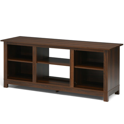 2 Tier TV Stand and Media Console for TVs up to 65 Inches with Open Storage Shelves in Walnut