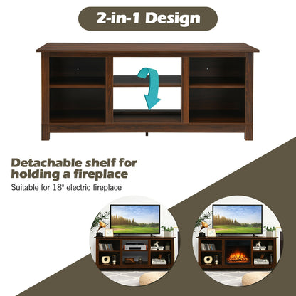 2 Tier TV Stand and Media Console for TVs up to 65 Inches with Open Storage Shelves in Walnut