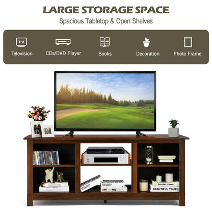 2 Tier TV Stand and Media Console for TVs up to 65 Inches with Open Storage Shelves in Walnut