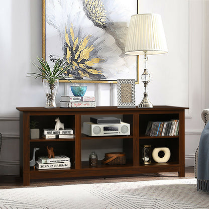 2 Tier TV Stand and Media Console for TVs up to 65 Inches with Open Storage Shelves in Walnut