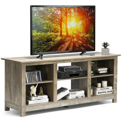 2 Tier TV Stand and Media Console for TVs up to 65 Inches with Open Storage Shelves in Grey