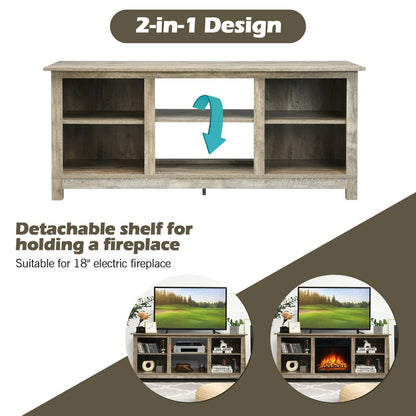2 Tier TV Stand and Media Console for TVs up to 65 Inches with Open Storage Shelves in Grey