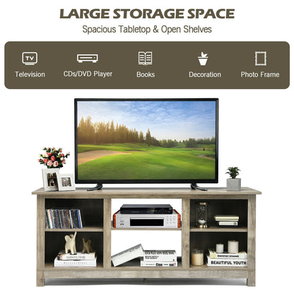 2 Tier TV Stand and Media Console for TVs up to 65 Inches with Open Storage Shelves in Grey