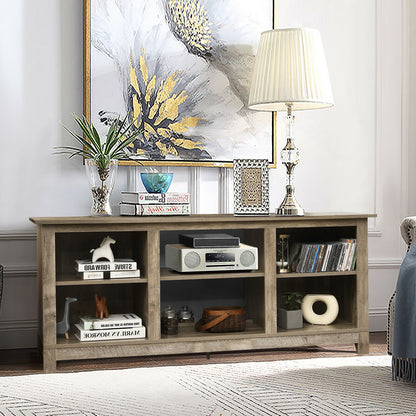 2 Tier TV Stand and Media Console for TVs up to 65 Inches with Open Storage Shelves in Grey