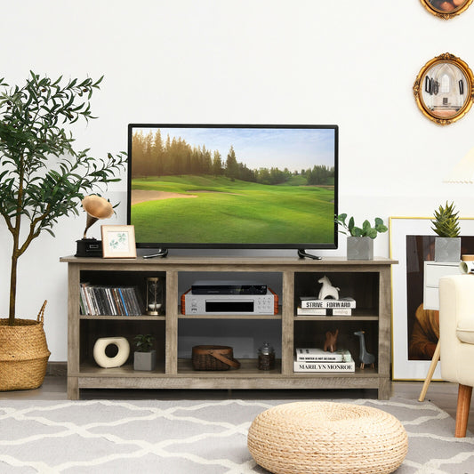 2 Tier TV Stand and Media Console for TVs up to 65 Inches with Open Storage Shelves in Grey