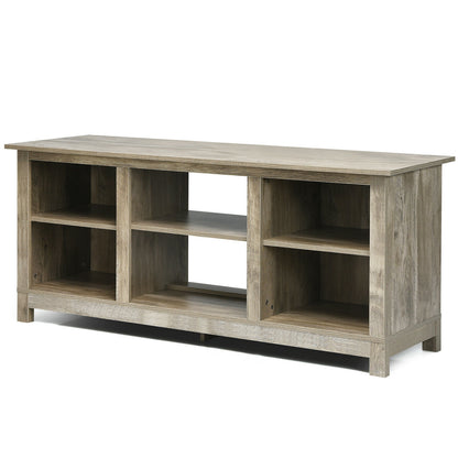2 Tier TV Stand and Media Console for TVs up to 65 Inches with Open Storage Shelves in Grey