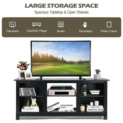 2 Tier TV Stand and Media Console for TVs up to 65 Inches with Open Storage Shelves in Black