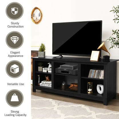 2 Tier TV Stand and Media Console for TVs up to 65 Inches with Open Storage Shelves in Black