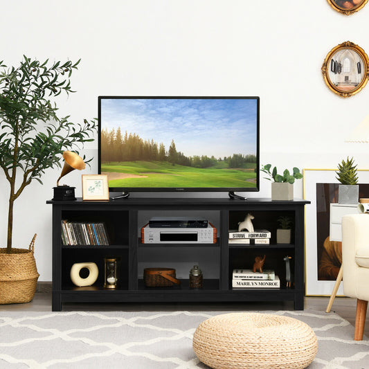 2 Tier TV Stand and Media Console for TVs up to 65 Inches with Open Storage Shelves in Black