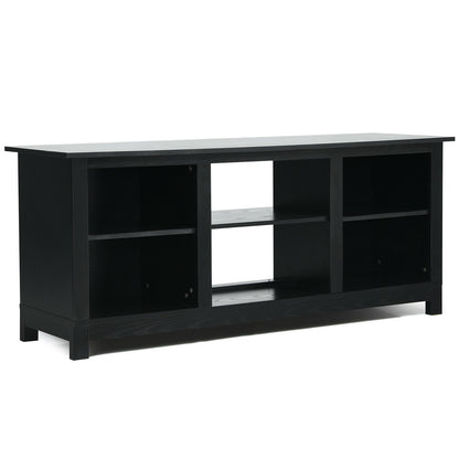 2 Tier TV Stand and Media Console for TVs up to 65 Inches with Open Storage Shelves in Black