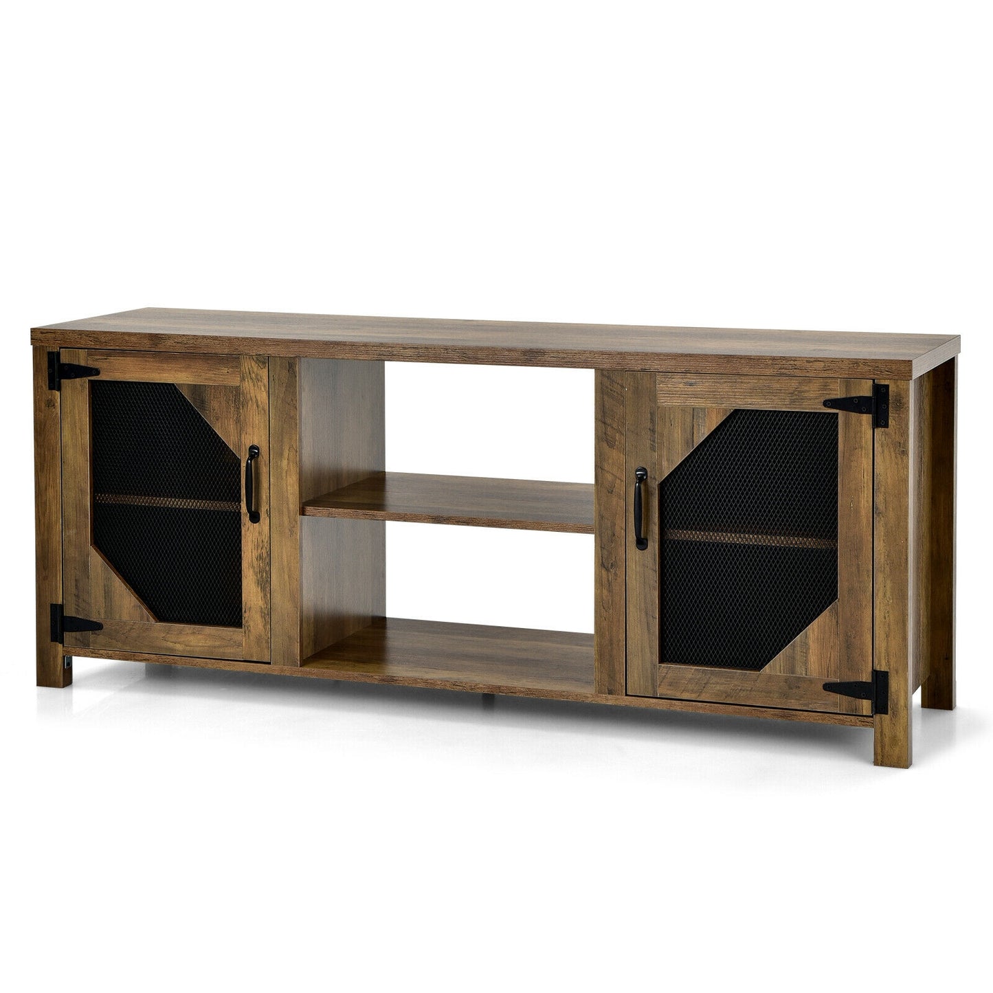 Industrial TV Console with Mesh Door Cabinets and Adjustable Storage for TVs up to 65 Inches