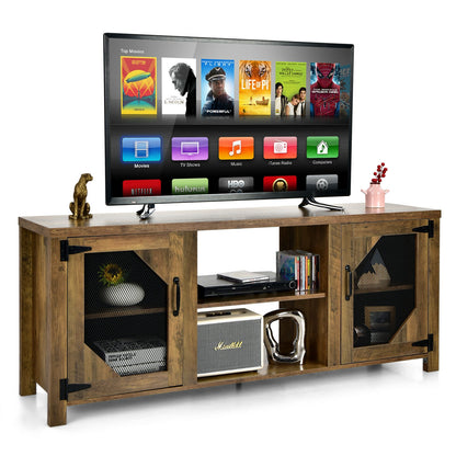 Industrial TV Console with Mesh Door Cabinets and Adjustable Storage for TVs up to 65 Inches
