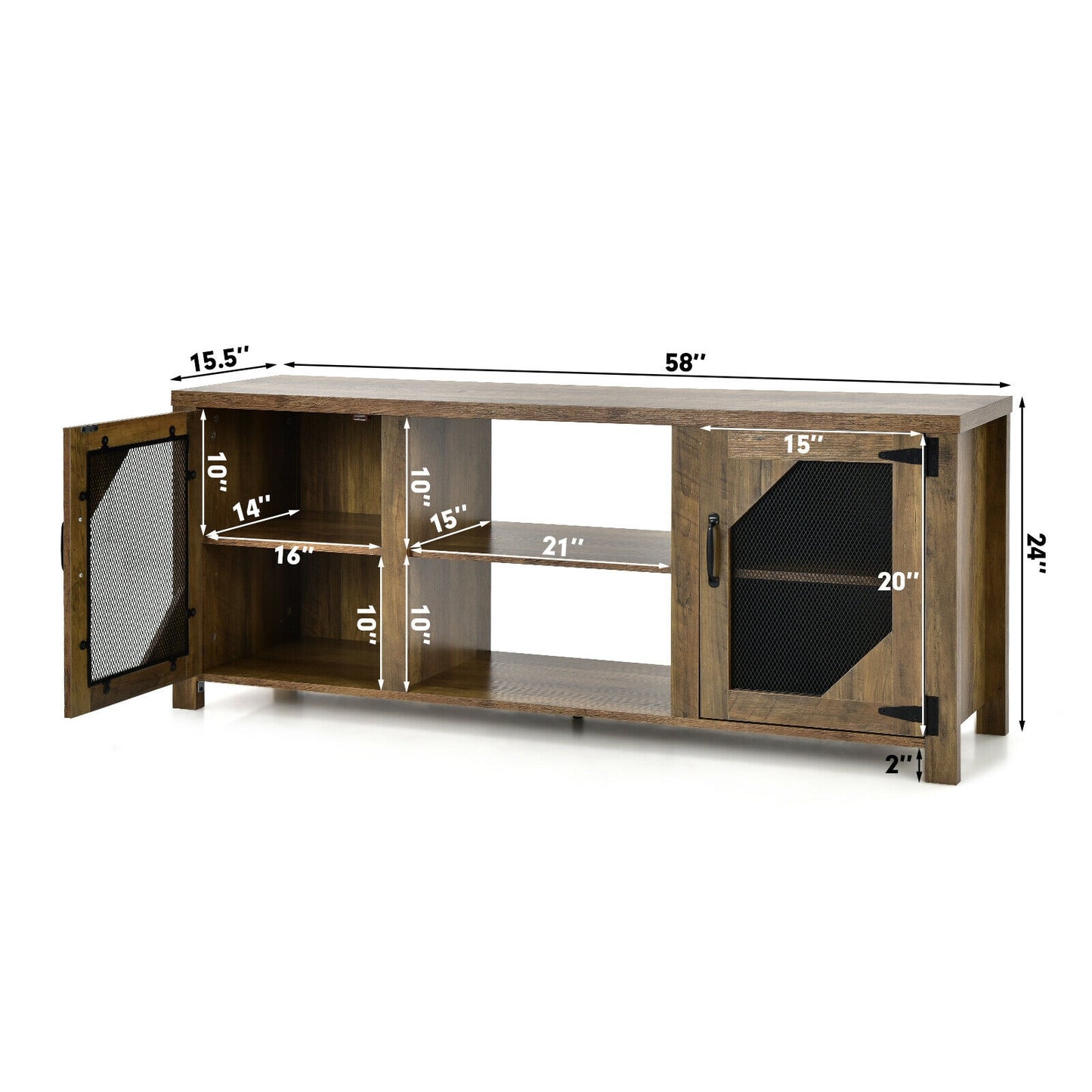 Industrial TV Console with Mesh Door Cabinets and Adjustable Storage for TVs up to 65 Inches