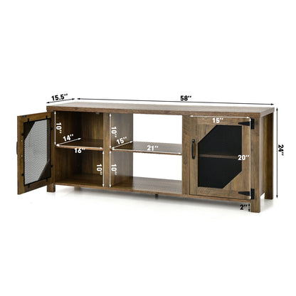 Industrial TV Console with Mesh Door Cabinets and Adjustable Storage for TVs up to 65 Inches