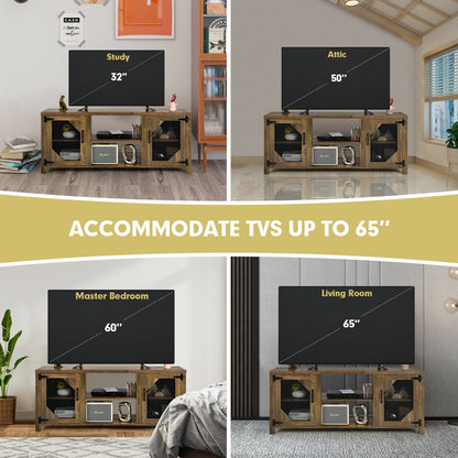 Industrial TV Console with Mesh Door Cabinets and Adjustable Storage for TVs up to 65 Inches