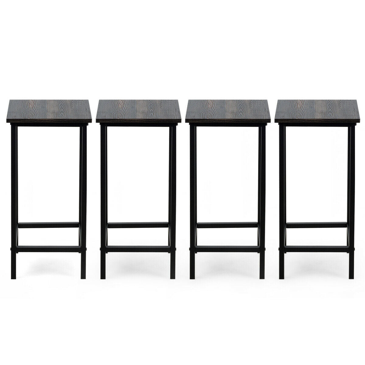 Set of 4 Vintage Style Bar Stools 24 Inch Counter Height Backless with Iron Frame and Wood Finish