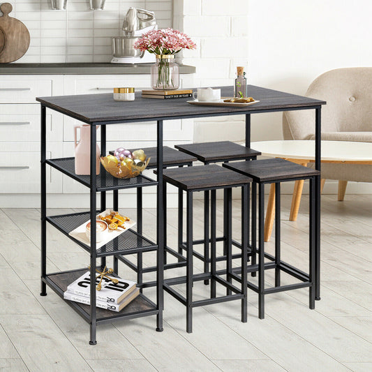 Modern Industrial Bar Table with Storage Shelves and Sturdy Metal Frame for Kitchen or Dining Room