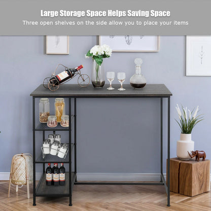 Modern Industrial Bar Table with Storage Shelves and Sturdy Metal Frame for Kitchen or Dining Room