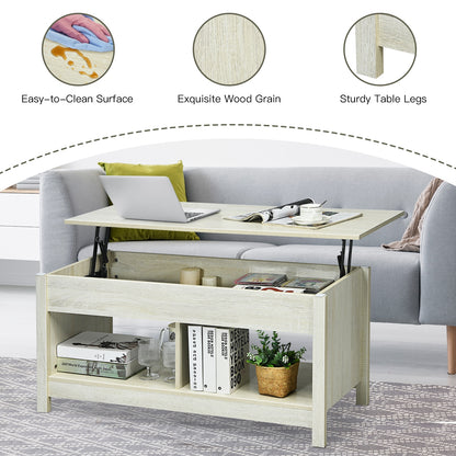 Adjustable Lift Top Coffee Table with Hidden Storage and Lower Shelves in White