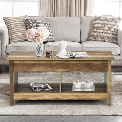 Adjustable Lift Top Coffee Table with Hidden Storage and Lower Shelves in Natural