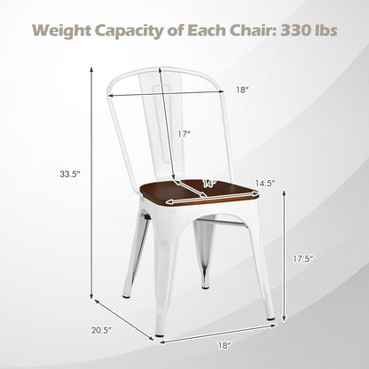 Set of 4 Industrial Metal Dining Chairs with Wood Seat - White