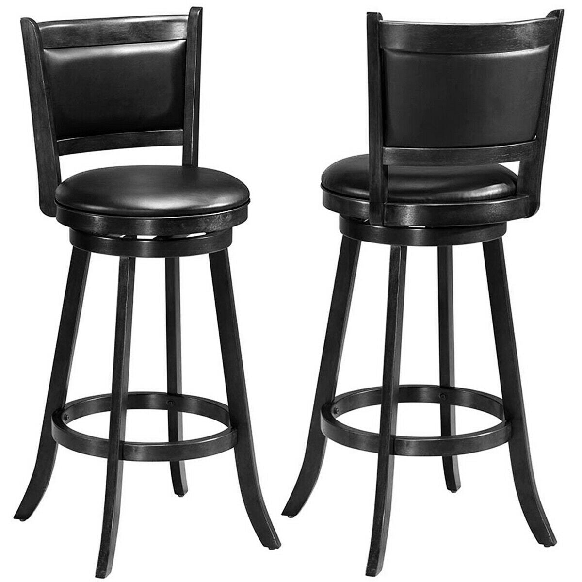29 Inch Swivel Counter Stools with Upholstered Seats, Set of 2 - Black