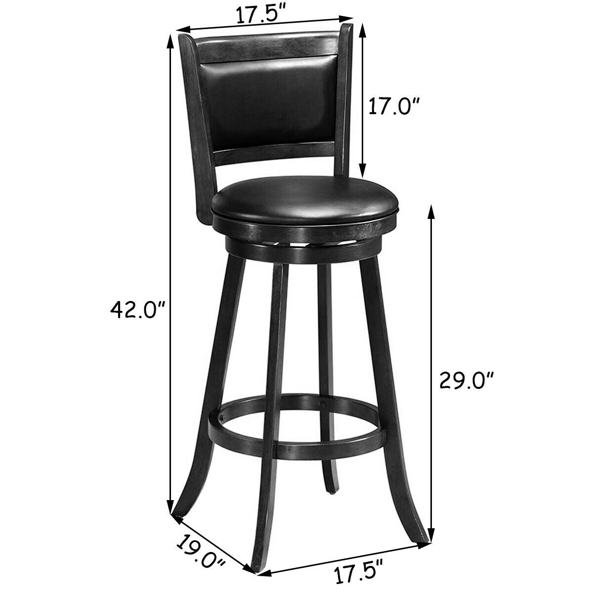 29 Inch Swivel Counter Stools with Upholstered Seats, Set of 2 - Black