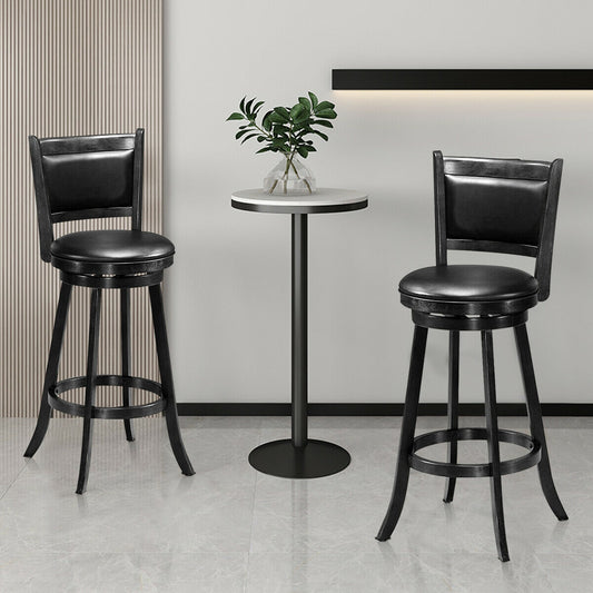 29 Inch Swivel Counter Stools with Upholstered Seats, Set of 2 - Black