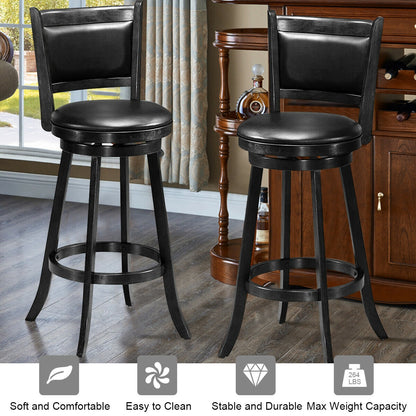 29 Inch Swivel Counter Stools with Upholstered Seats, Set of 2 - Black