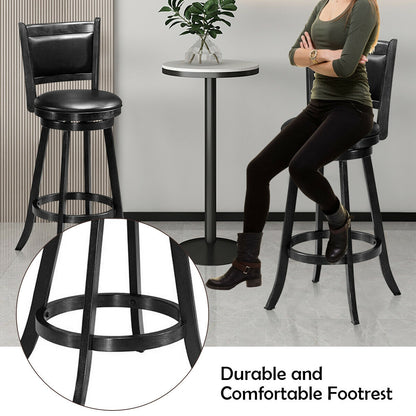 29 Inch Swivel Counter Stools with Upholstered Seats, Set of 2 - Black