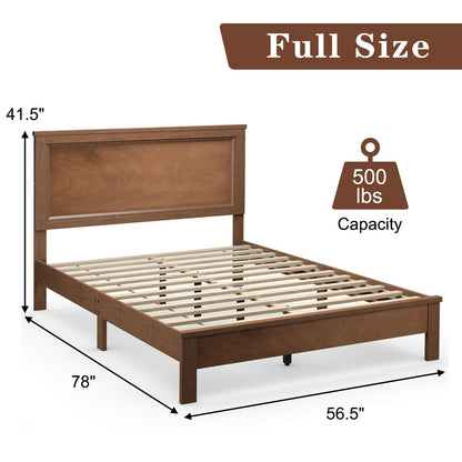 Premium Full Size Platform Bed Frame with High Headboard and Slatted Base – Walnut