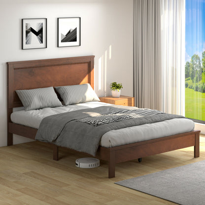 Premium Full Size Platform Bed Frame with High Headboard and Slatted Base – Walnut