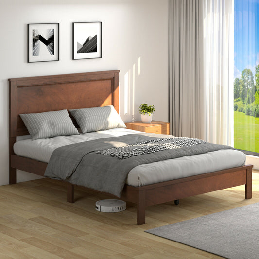 Premium Full Size Platform Bed Frame with High Headboard and Slatted Base – Walnut