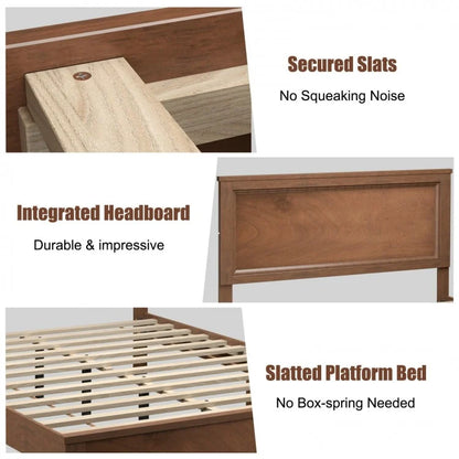 Premium Full Size Platform Bed Frame with High Headboard and Slatted Base – Walnut