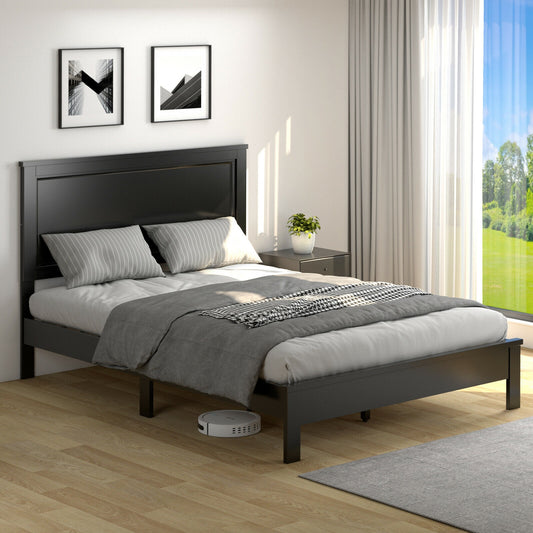 Premium Full Size Platform Bed Frame with High Headboard and Slatted Base – Black