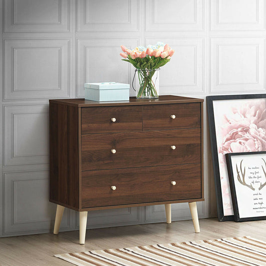 4-Drawer Wood Dresser Cabinet with Rubberwood Legs and Smooth Glide Rails – Brown