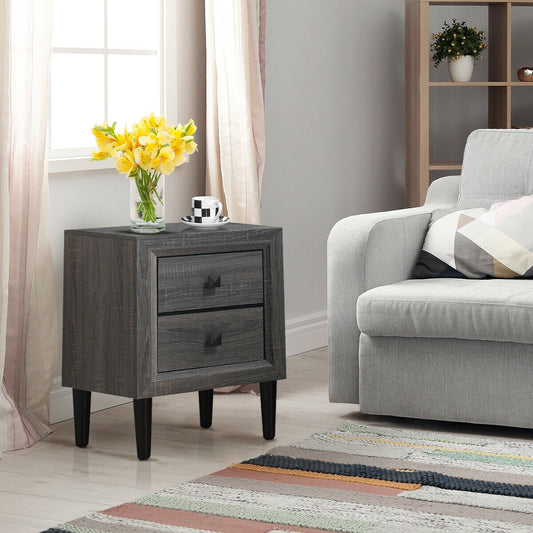 Multipurpose Retro Bedside Nightstand with 2 Drawers – Grey End Table