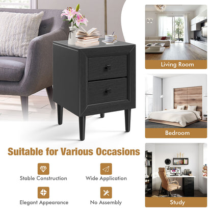 Multipurpose Retro Bedside Nightstand with 2 Drawers – Black End Table
