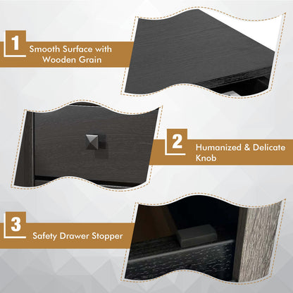 Multipurpose Retro Bedside Nightstand with 2 Drawers – Black End Table