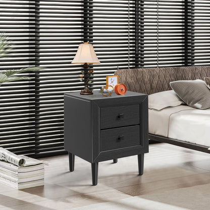 Multipurpose Retro Bedside Nightstand with 2 Drawers – Black End Table