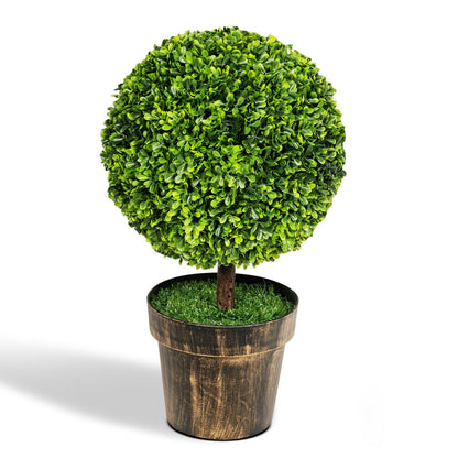 Set of 2 - 24 Inch Artificial Boxwood Topiary Ball Trees for Home & Office Décor