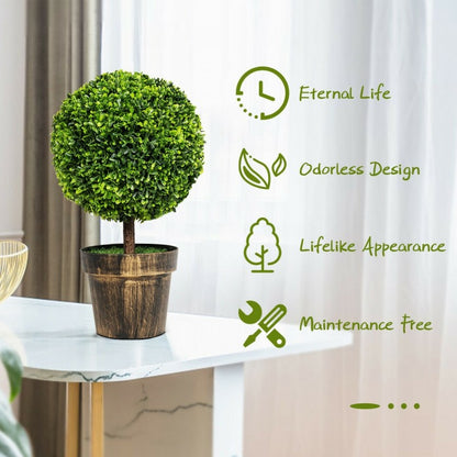 Set of 2 - 24 Inch Artificial Boxwood Topiary Ball Trees for Home & Office Décor