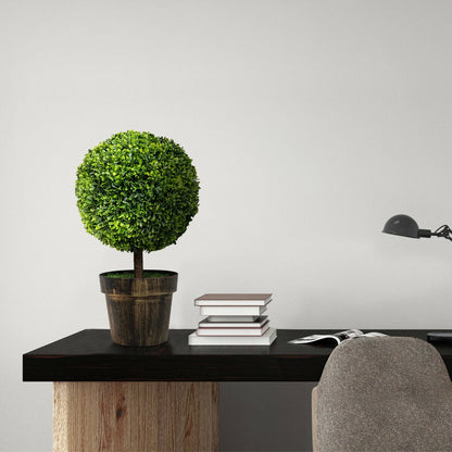 Set of 2 - 24 Inch Artificial Boxwood Topiary Ball Trees for Home & Office Décor