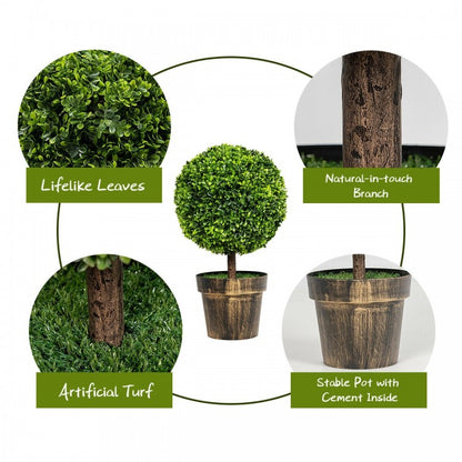 Set of 2 - 24 Inch Artificial Boxwood Topiary Ball Trees for Home & Office Décor
