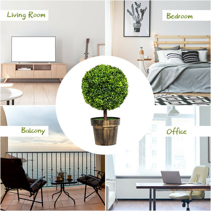 Set of 2 - 24 Inch Artificial Boxwood Topiary Ball Trees for Home & Office Décor