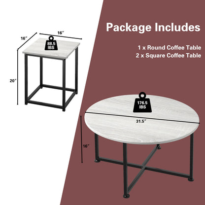 3 Piece Faux Marble Coffee Table Set with Round and Rectangular Tables - Natural