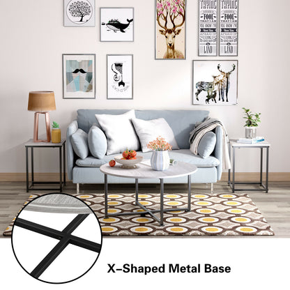 3 Piece Faux Marble Coffee Table Set with Round and Rectangular Tables - Natural